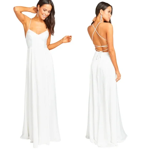 Show Me Your Mumu - Wedding Godshaw Godess Maxi Gown - White, "Ivory Luxe Satin" - Picture 1 of 9